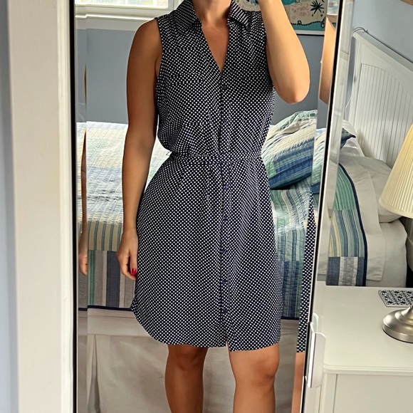 Express Navy Polka Dot Dress - Picture 1 of 5